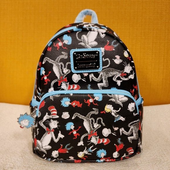Loungefly Dr. Seuss Cat In The Hat AOP Mini Backpack NEW